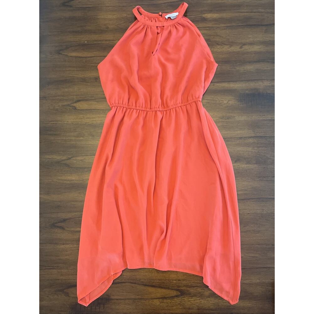 Loft Orange Chiffon Sleeveless Sharkbite Hem Dress Sz Small Flowy Wedding Guest